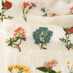 50x145cm White Cotton Mesh Color Plant Flower Embroidered Lace Fabric Clothing Skirt Dress Cheongsam Tablecloth Background Cloth