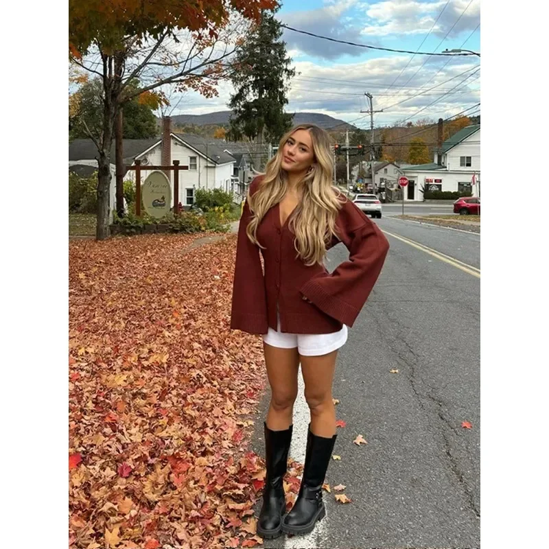 

Fashion Women V-neck Knitted Bodycon Cardigan Casual Women's Single Breasted Long Sleeves Sweater Autumn Lady Singlet Knitwear