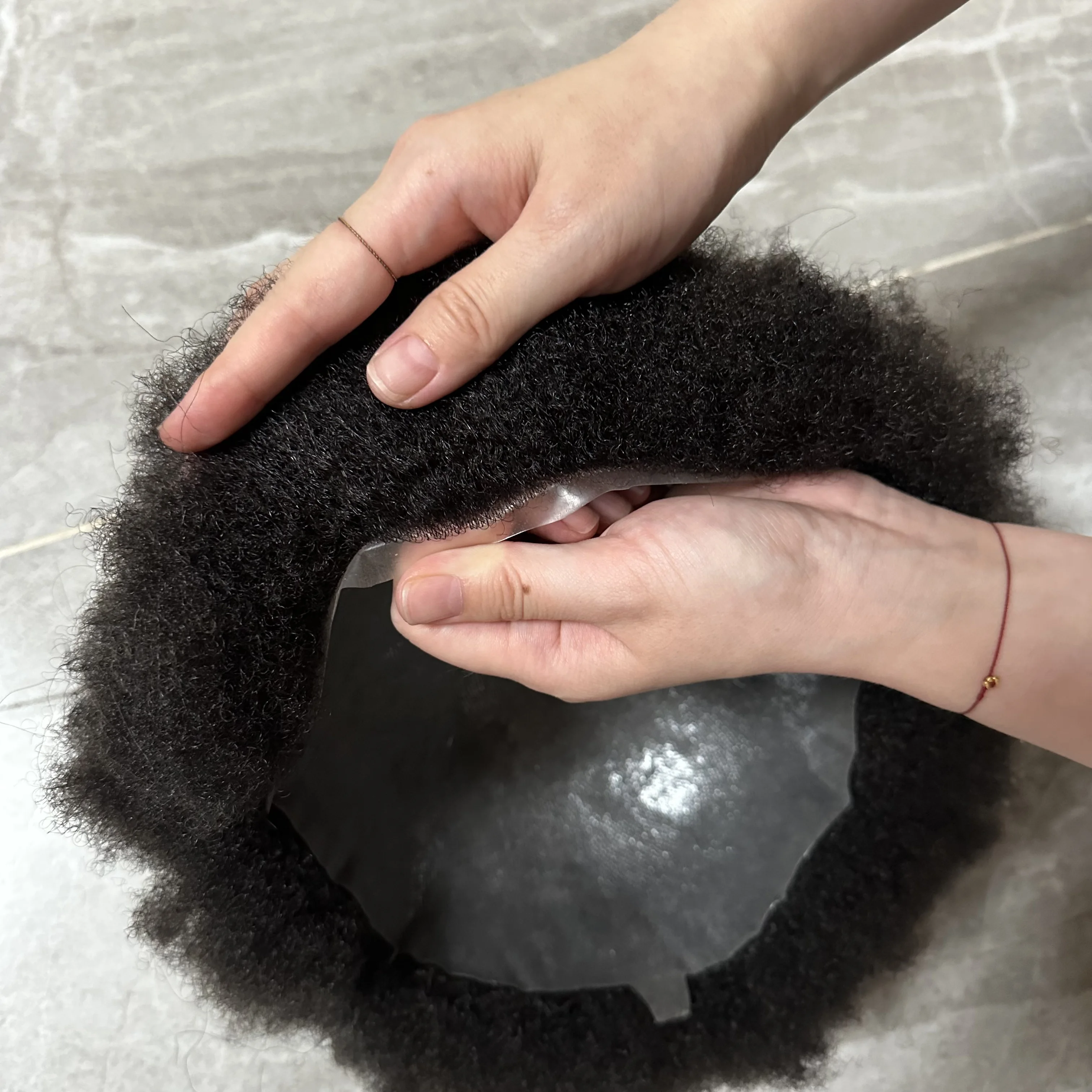 4mm 6mm Afro Culry Schwarz Männer Haut PU Basis Haar Ersatz Langlebig Dünne Haut Injiziert Pu Männer Toupet indisches Remy 100% Echthaar