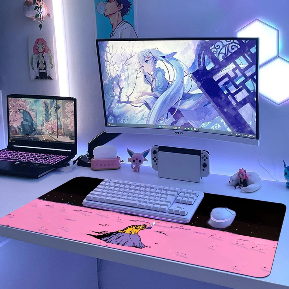 Tapete de Mesa Preto para Gamer, Mouse Pad Espacial, Rosa, Gato, Engraçado, Jogos, Kawaii, Personalizável, Tapete de Borracha para PC, 30x60