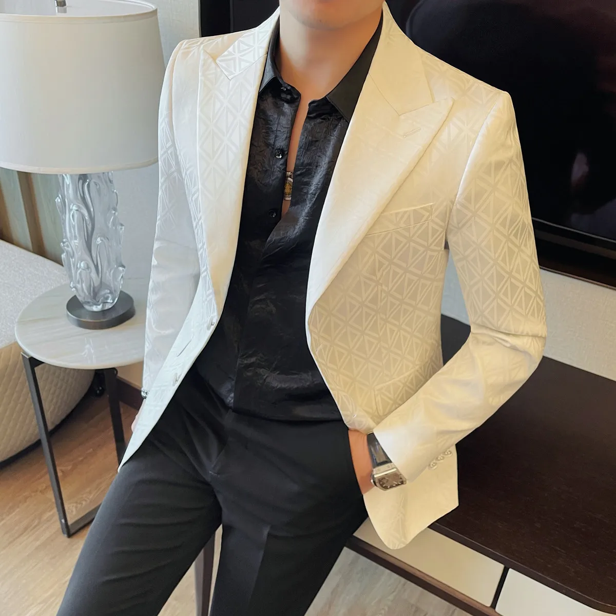 

Высококачественные деловые повседневные осенние и зимние пиджаки с принтом, утягивающие и модные однобортные костюмы