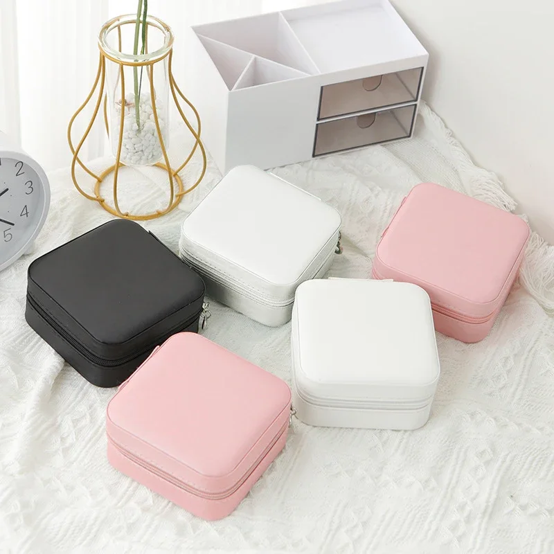 

1pcs Single Layer Storage Box Ladies Travel Leather Jewelry Box Classic Black Pure White Fashion Pink Storage Box