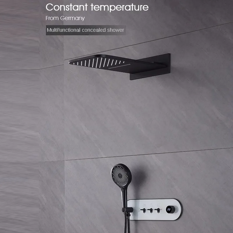 

Gun Gray Hidden Shower Faucet Concealed Wall Mounted Household Bathroom Shower Set White Embedded Copper Shower System
