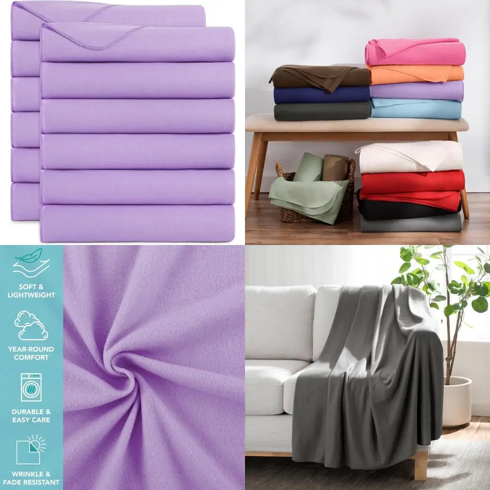 

Bulk Soft Cozy Polar Fleece Blankets - 12 Pack for Car, Camping, Couch, Office, Outdoor, Home Use