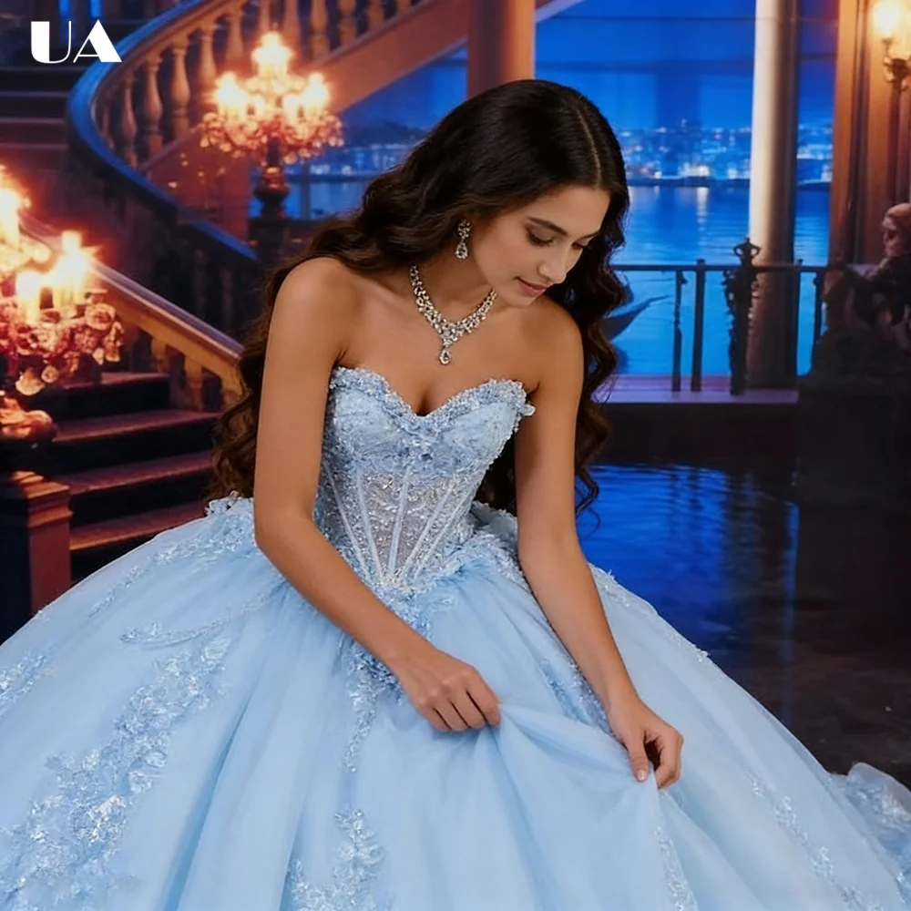 

ULBYANRY Customized Mesh A-line Appliqued Sweet 15 Dress, Romantic 3D Flower Quinceanera Dress, Luxury Sweetheart Neck Ball Gown