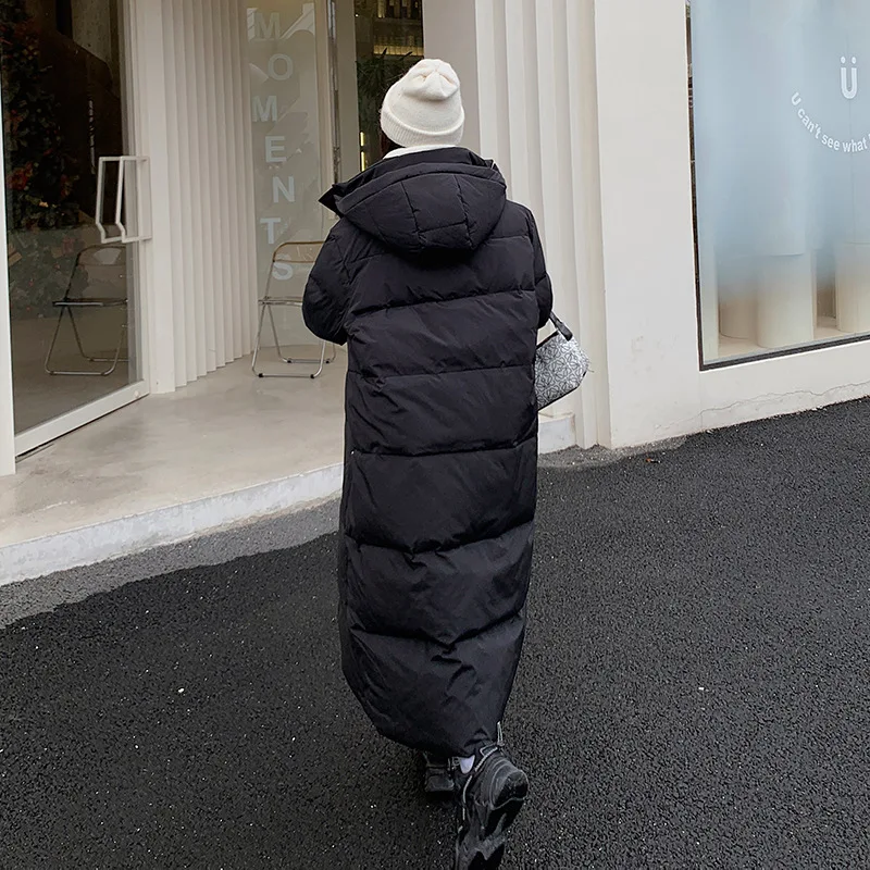 Abrigo largo con capucha para mujer, Parkas cálidas y gruesas a prueba de viento, abrigo de algodón negro y Beige, chaqueta coreana para invierno, 2023