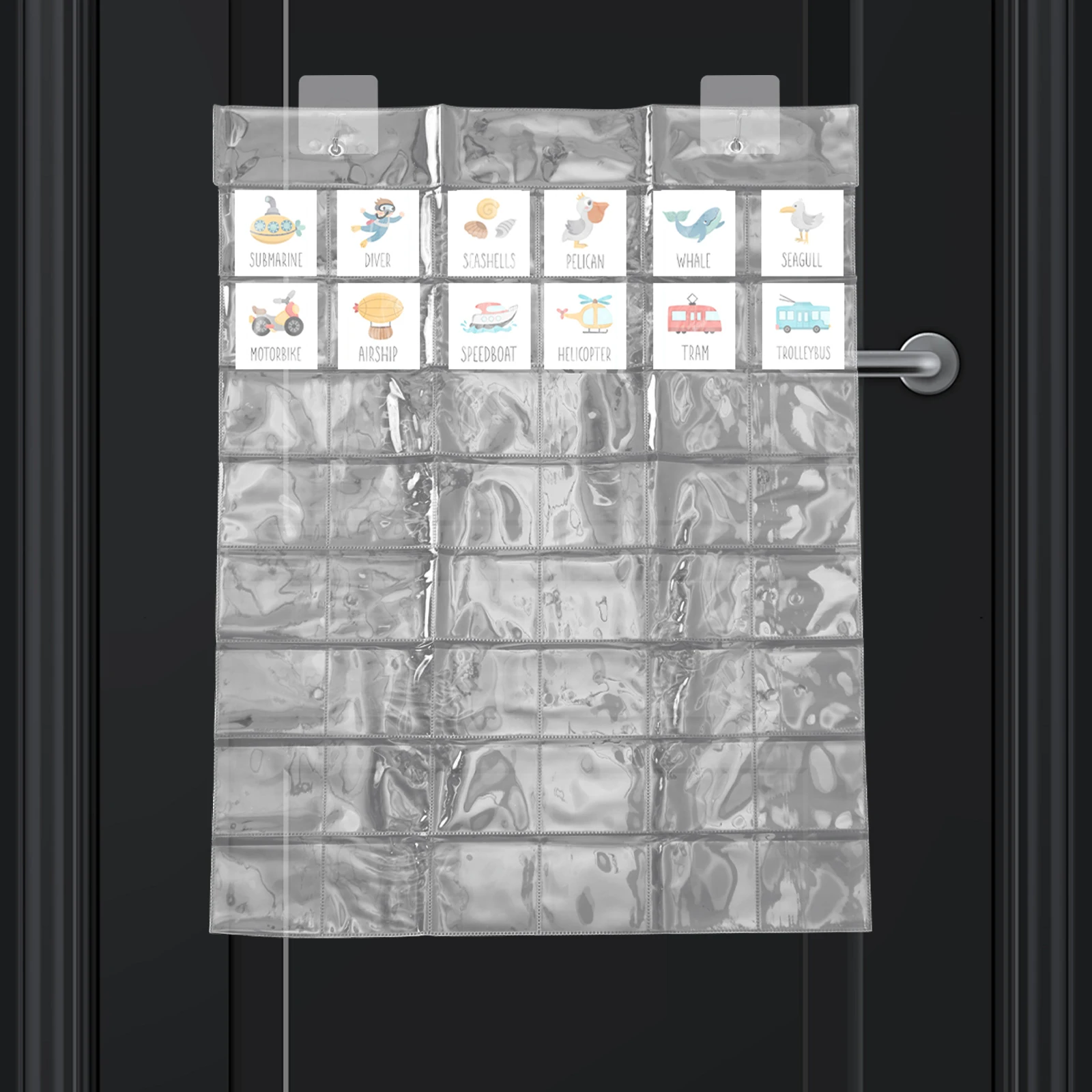 

Clear PVC Pocket Chart 12 Pockets Transparent Hanging Organizer for Classroom Vocabulary Math Storytelling Cell Phone Calculator