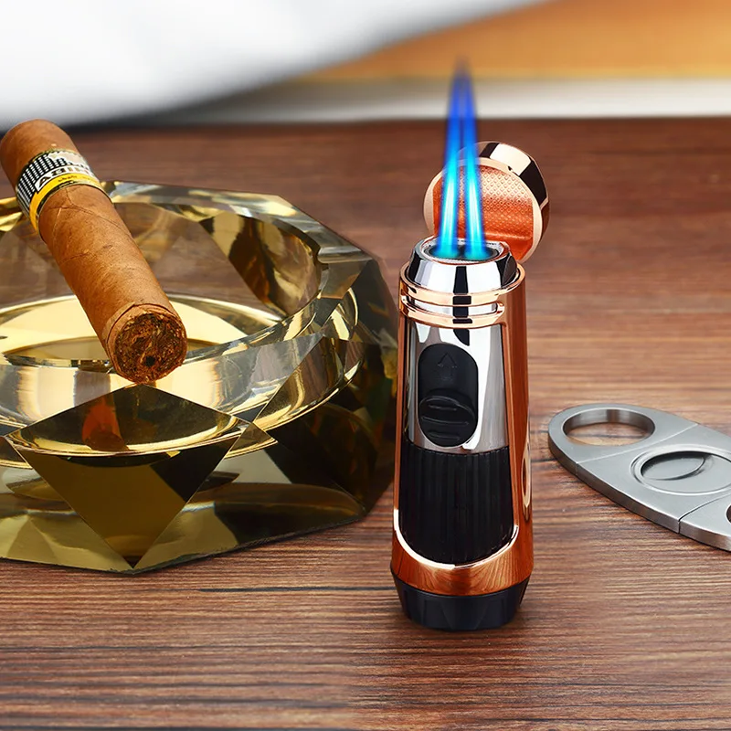 Portable Metal Windproof Cigar Lighters Unusual Butane Gas Lighter Dual Flame Mini Turbo Torch Lighter Smoking Accessories