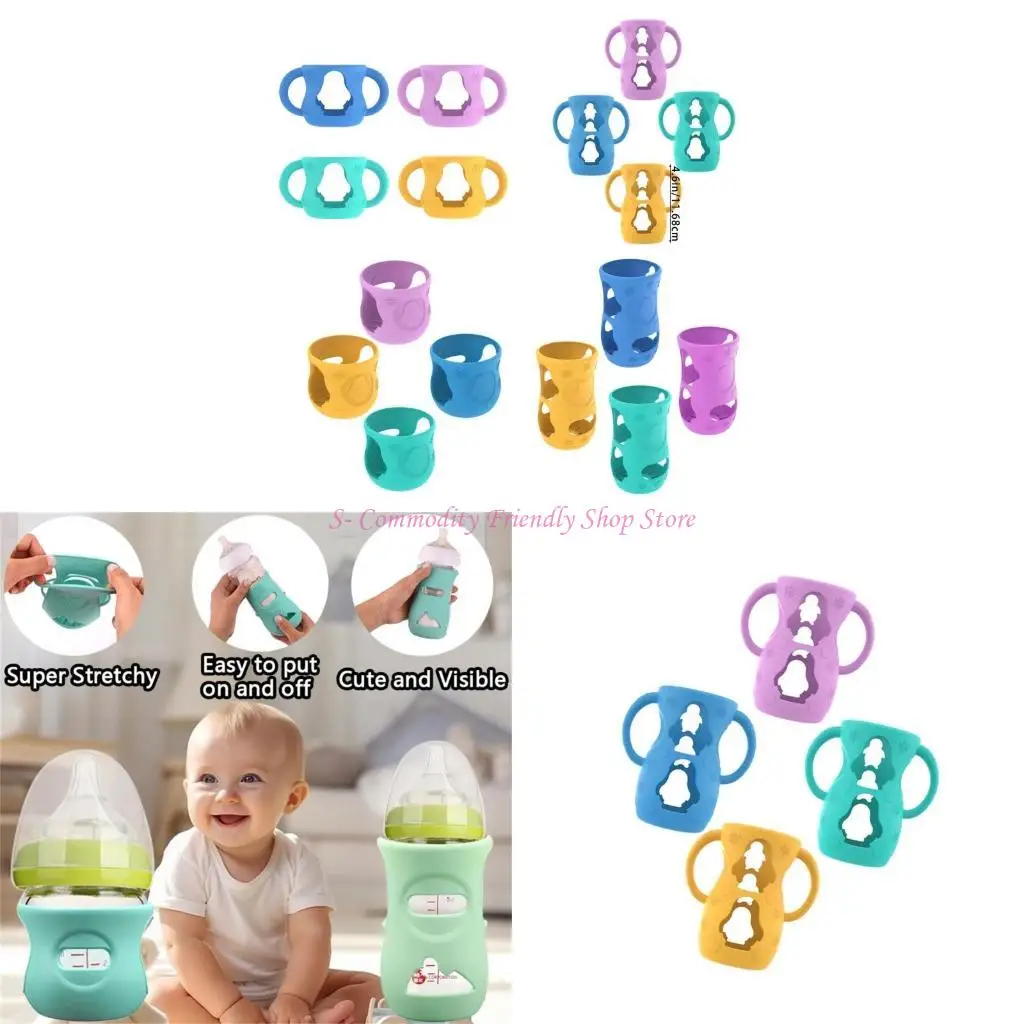 

85AE 4pcs Flexible Bottle Holder with Grip Handles Silicone Cover Cover