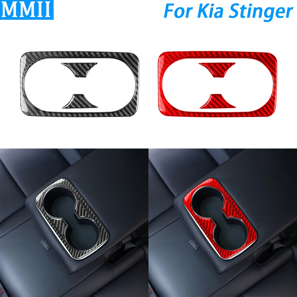 

For Kia Stinger 2019-2023 Real Carbon Fiber Rear Water Cup Holder Panel Trim Cover Car Interior Decoration Accessories Sticker