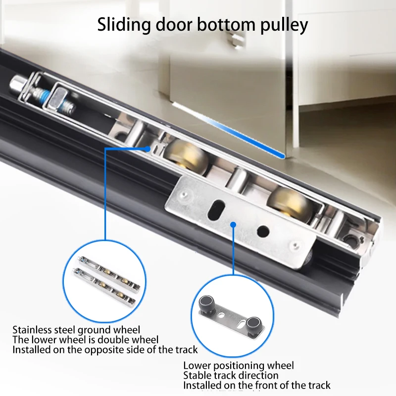 Puerta fantasma sin rieles con amortiguador bidireccional, pista Invisible para dormitorio, cocina, puerta corrediza de madera, marco de aluminio, herrajes deslizantes para puerta