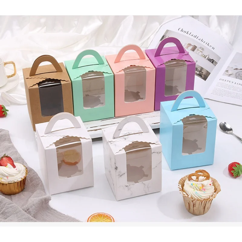 Customized productPortable Muffin Box Paper Cup Cake Packaging Box Transparent Mousse Dessert Baking Packaging Box With Window