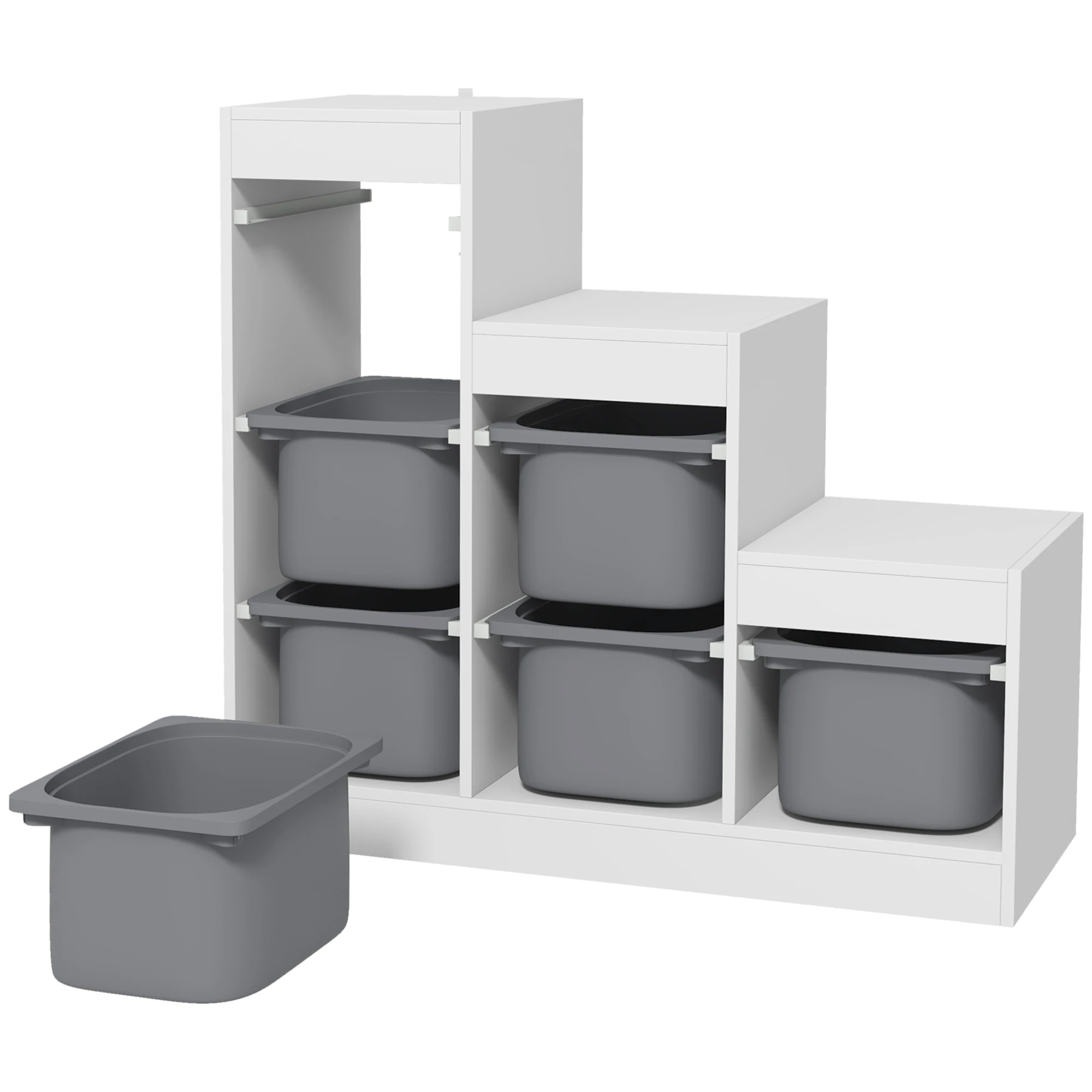 3 Layers Kids Toy Storage Organizer with 6 Storage Bins, Kids Bookshelf for Ages 3-8 Years, Playroom, Bedroom, Gray