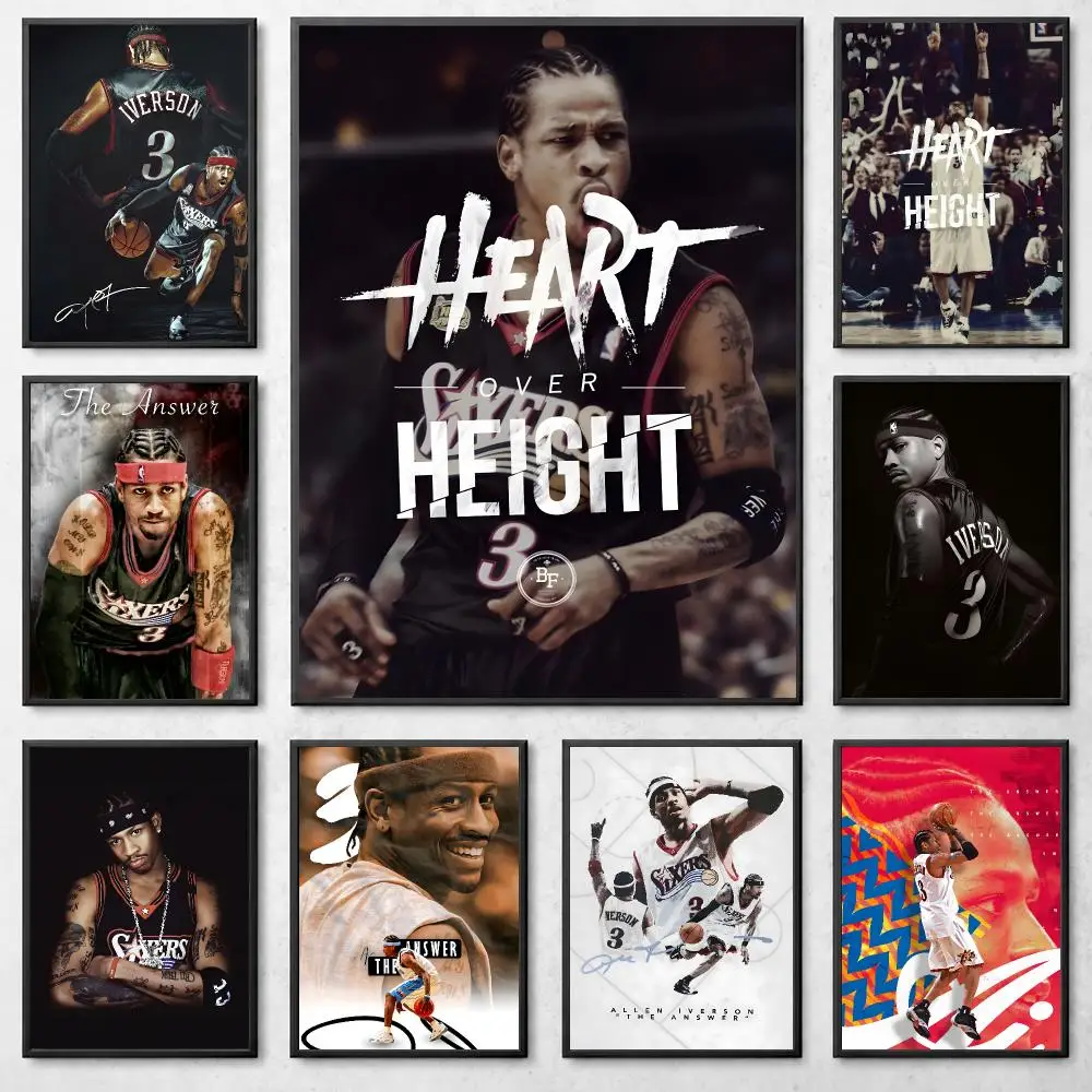 Athlete Basketball A-Allen Iverson Poster Self Adhesive Art Poster Bedroom Dorm Gaming Room Decor Gift