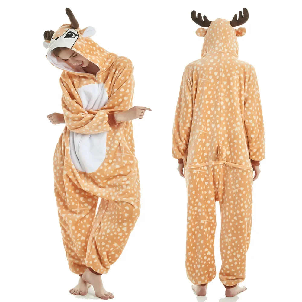 

Kigurumi Onesie Pajamas Zip Cartoon Deer Jumpsuits For Adult Women Men Animal Pyjamas Pajama Cosplay Costume Nightwears Overalls