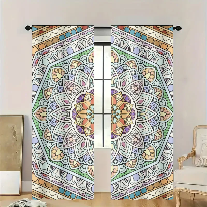 High Quality Boho Mandala Geometric Pattern Curtains Window Drapes for Kitchen Bathroom Living Room Light Filtering Privacy Home