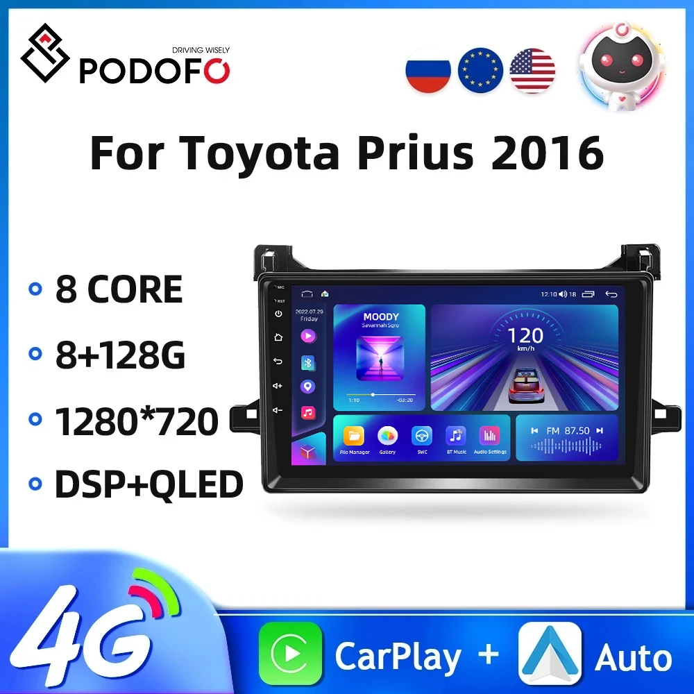 

Podofo Auto Radio For Toyota Prius Export 2016 Android Carplay Car Multimedia Video Player GPS Navigation Auto Stereo DSP 2din