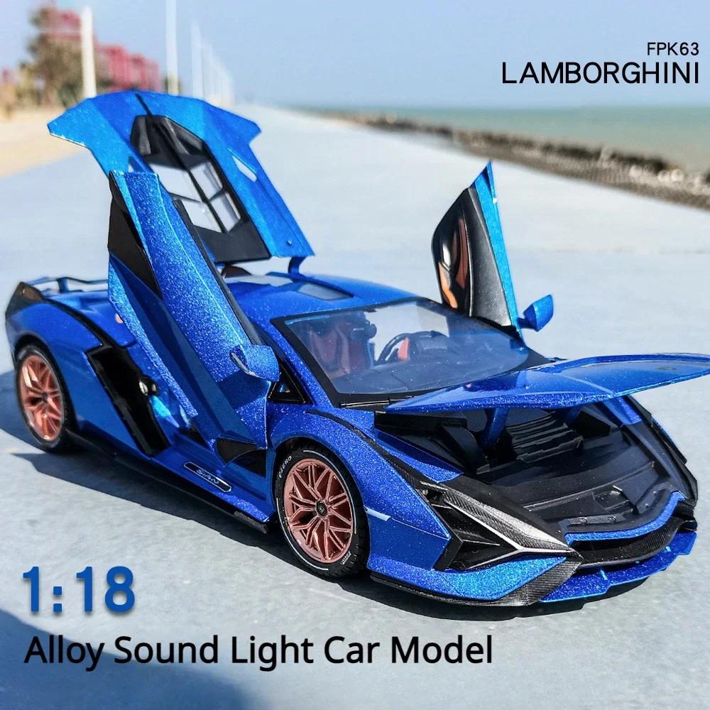 Grande 1:18 Lamborghinis SIAN FKP37 Supercar modello di auto pressofuso lega suono luce giocattoli auto DieCast giocattolo da collezione auto per