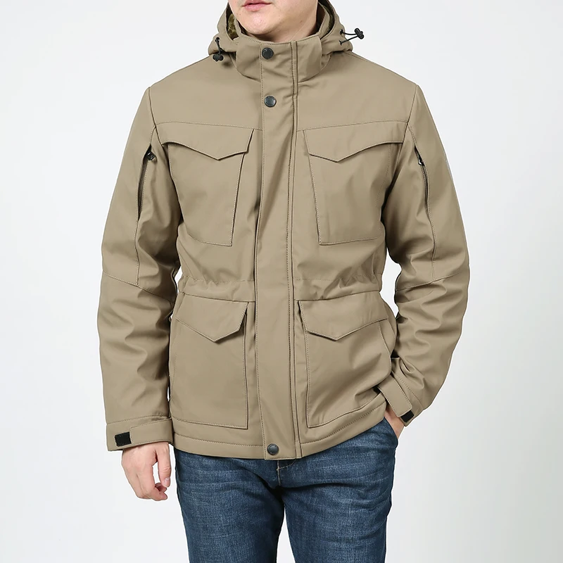 

Cotton Padded Winter Parkas Men's New Workwear Jacket Multiple Pockets Windproof and Waterproof Assault Suit Hooded Mens Jackets