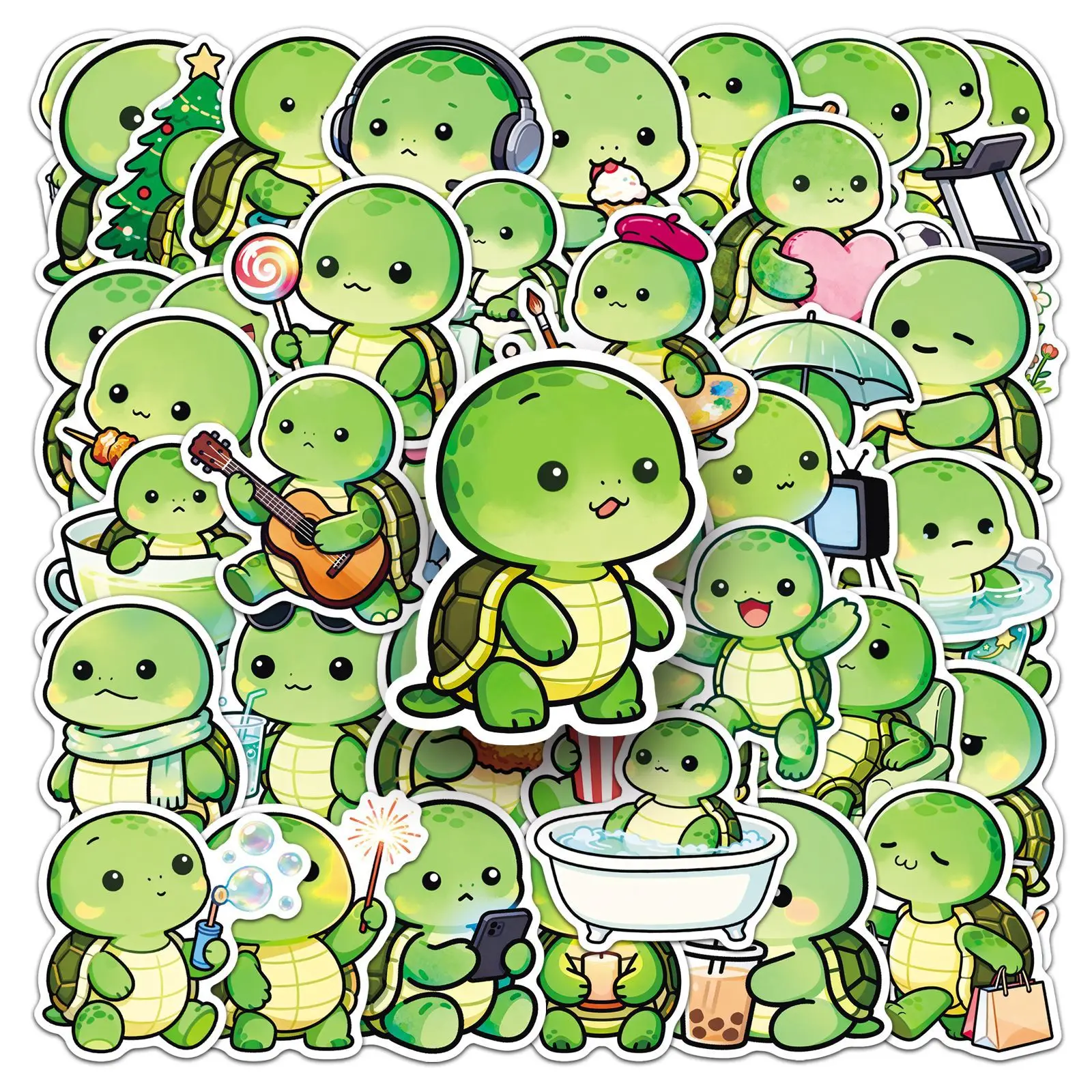 

10/50PCS Cartoon Green Turtle Sticker Cute Graffiti Waterproof Decal Toy Gift for Stationery Box Scooter Water Cup Guitar Desk