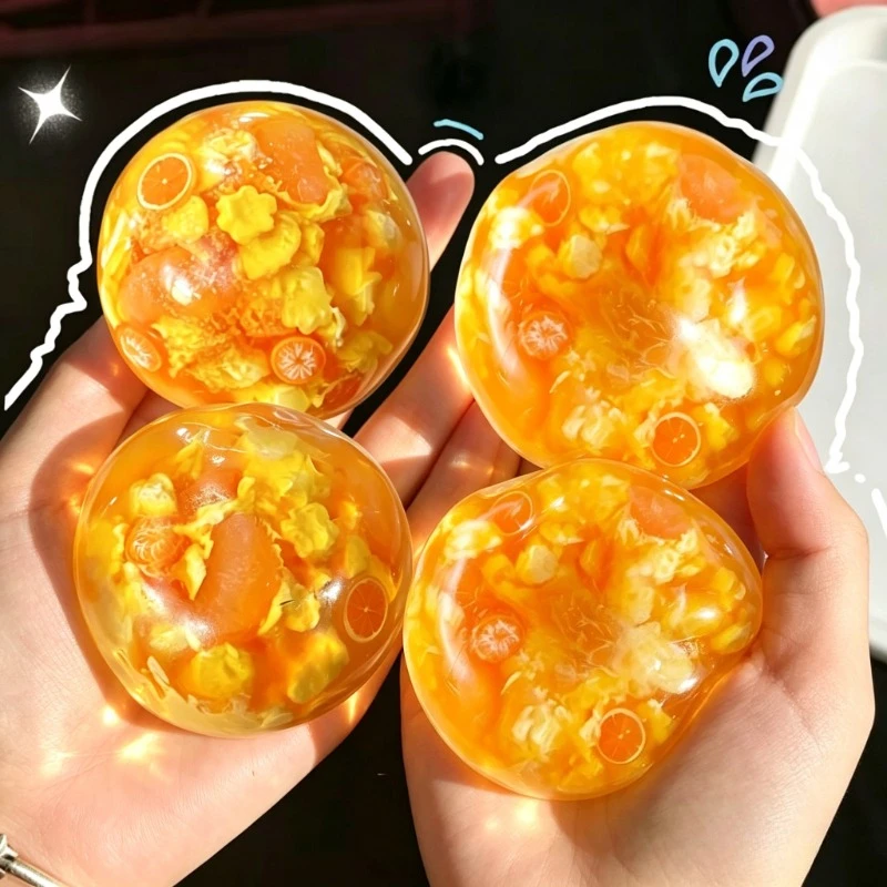 Crunchy Orange Jelly Squishy Toy Building Block Filled Sound Making & Moldable Sensory Stress Relief Toy Holiday Gift for Friend