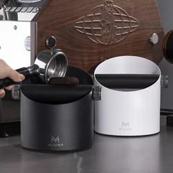 MUVNA Espresso Stainless Steel Knock Box, Coffee Grounds Knock Box with Removable Knocking Rod Shock, Non-slip Base(White/Black)