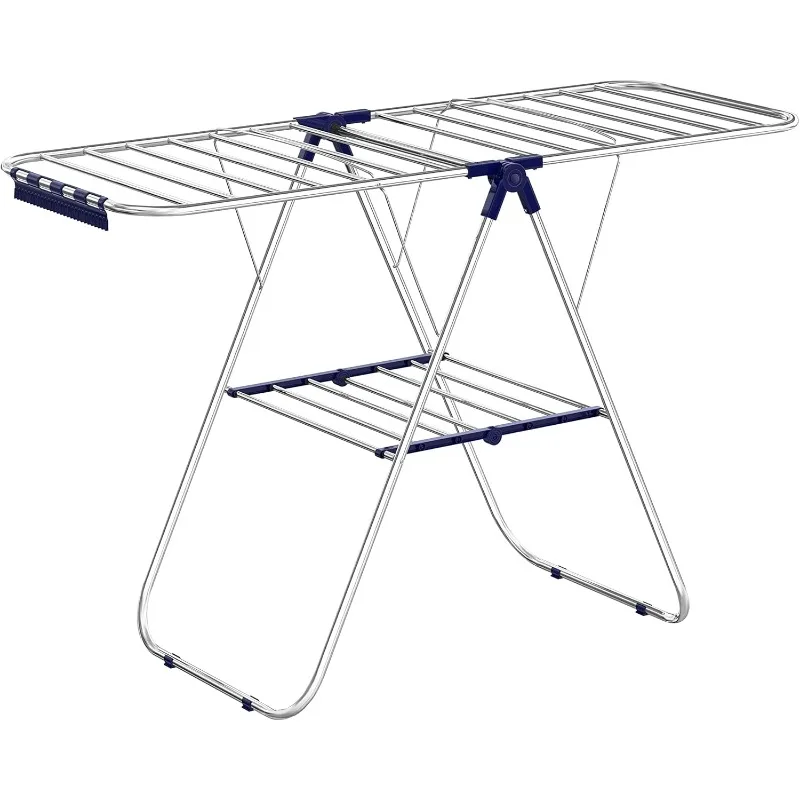 Clothes Drying Rack, with Bonus Sock Clips, Stainless Steel Gullwing Space-Saving Laundry Rack, Foldable for Easy Storage