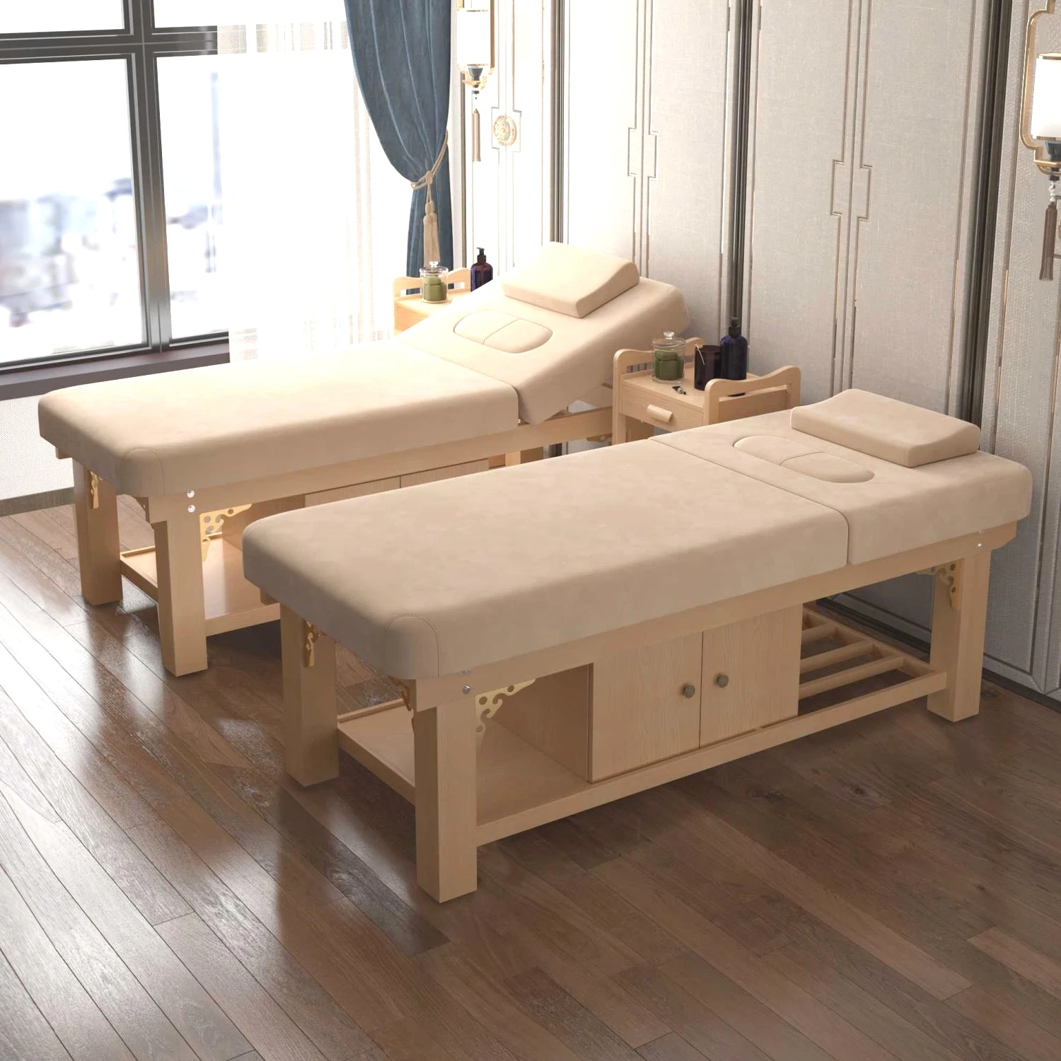 Solid wood beauty massage massage bed with chest hole TCM tattoo embroidery weight loss ear physiotherapy hospital special