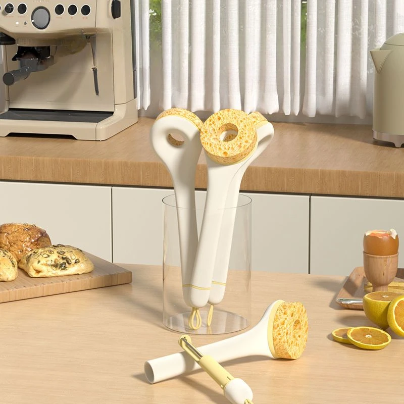 Wood Pulp Cotton Pot Brush, Multi-functional Dish Washing Cleaning Tool, Long Handle, Does Not Hurt the Pot, Kitchen