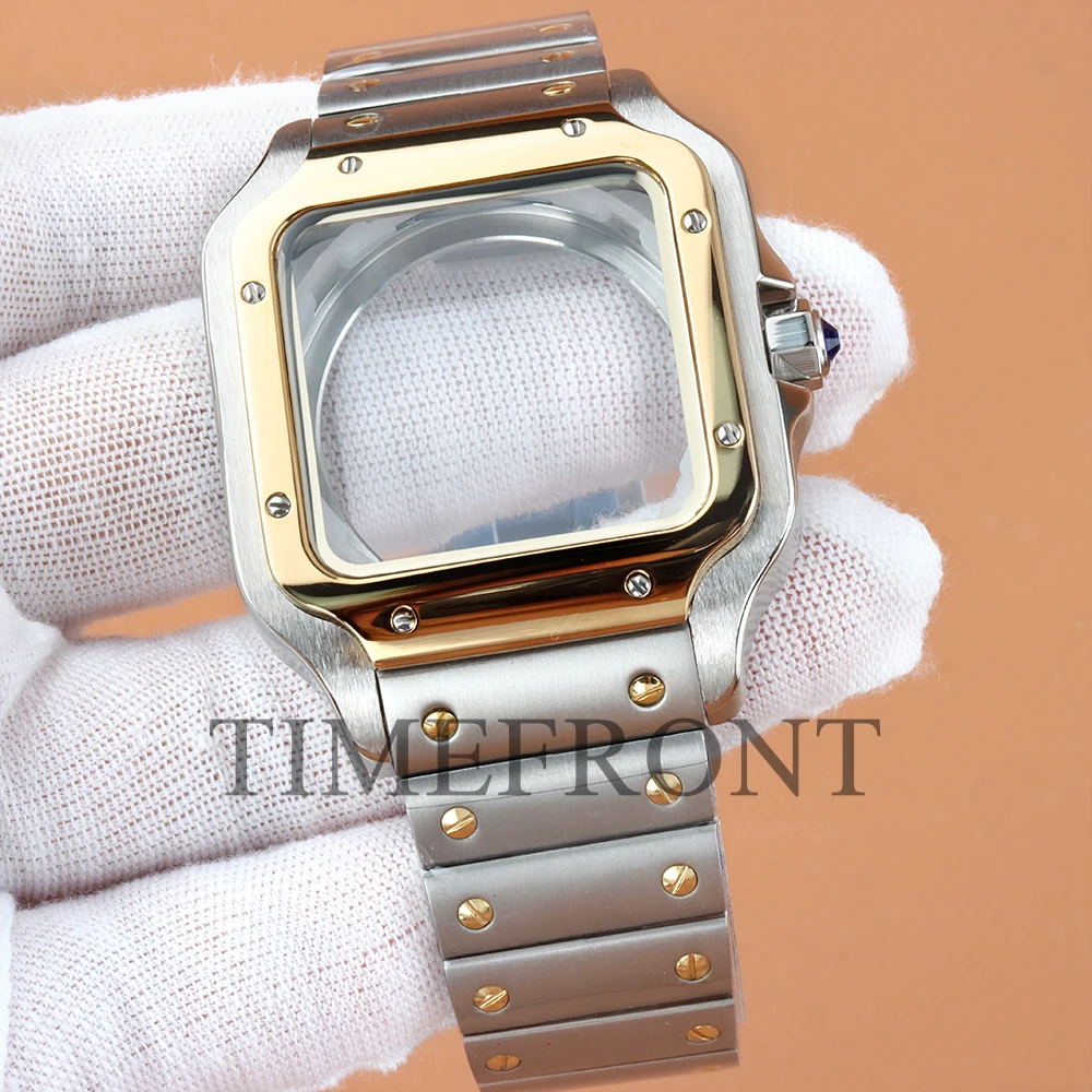 NH35 38mm Square Watch Case For Modified Santos Seiko Stainless Steel Bracelet Fit NH35 NH36 NH38 Automatic Movement 27mm Dial