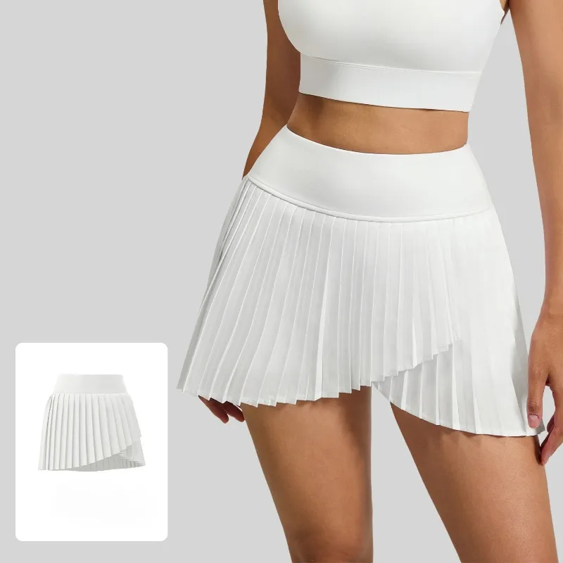 Women Summer Athletic Skirt Two Tone Slit Pleated Yoga Pocket Anti Peek Comfortable Breathable Wear