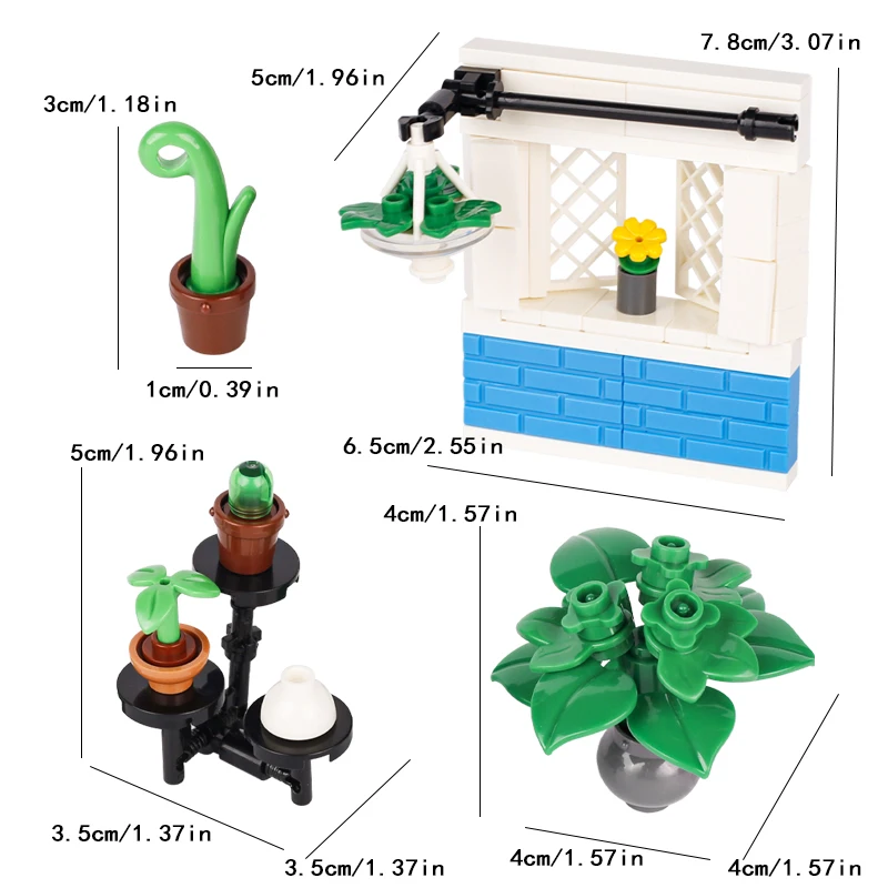 시티 스트리트 뷰 시리즈 빌딩 블록 하우스 가구, 수경 실험 식물 가게 꽃 테이블 도구, DIY 벽돌 장난감, 어린이