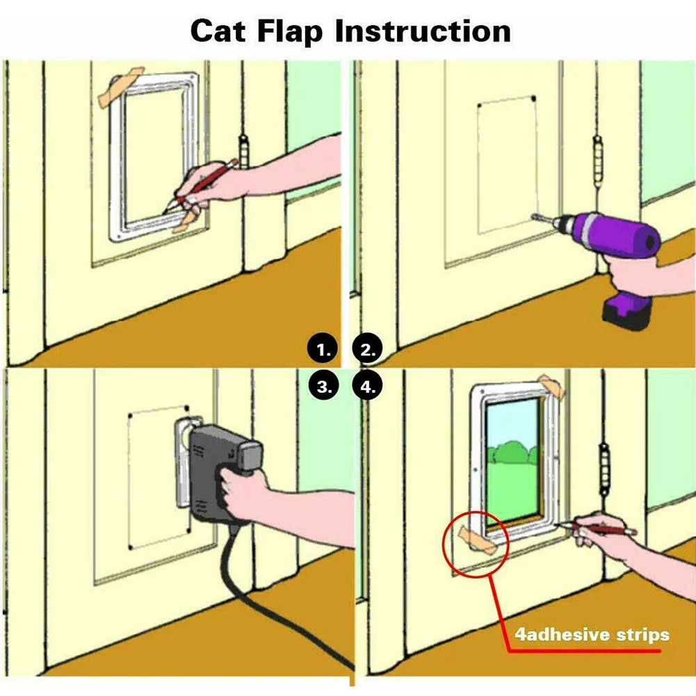 Dog Cat Kitten Flap Puppy Kitten Safety In/out Pet Door with 4 Way Security Lock Door Pet Doors Sliding Door Safety Pet Door