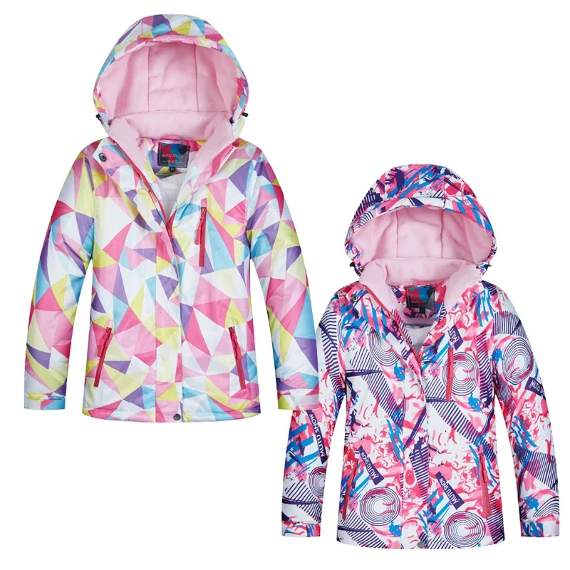 子供のための防風フード付きスキーコート、女の赤ちゃんのための暖かい雪のジャケット、屋外の熱防雪服、子供のためのスポーツ服、2024