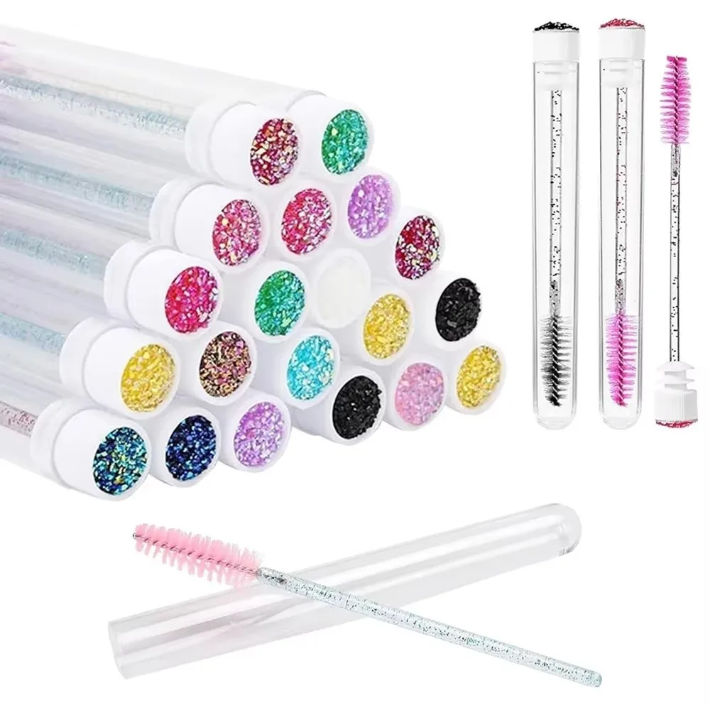 Spazzole per ciglia scintillanti portatili riutilizzabili in tubi Bacchetta per mascara con custodia contenitore Spoolies per ciglia Strumenti per il trucco