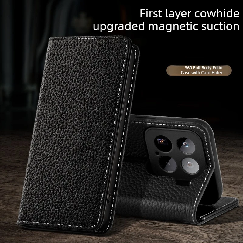 

Genuine leather Magnetic 2-in-1 flip Case for Xiaomi 15T Pro 15T 15 Pro 15 Ultra Wallet Case with kickstand and Card holder case