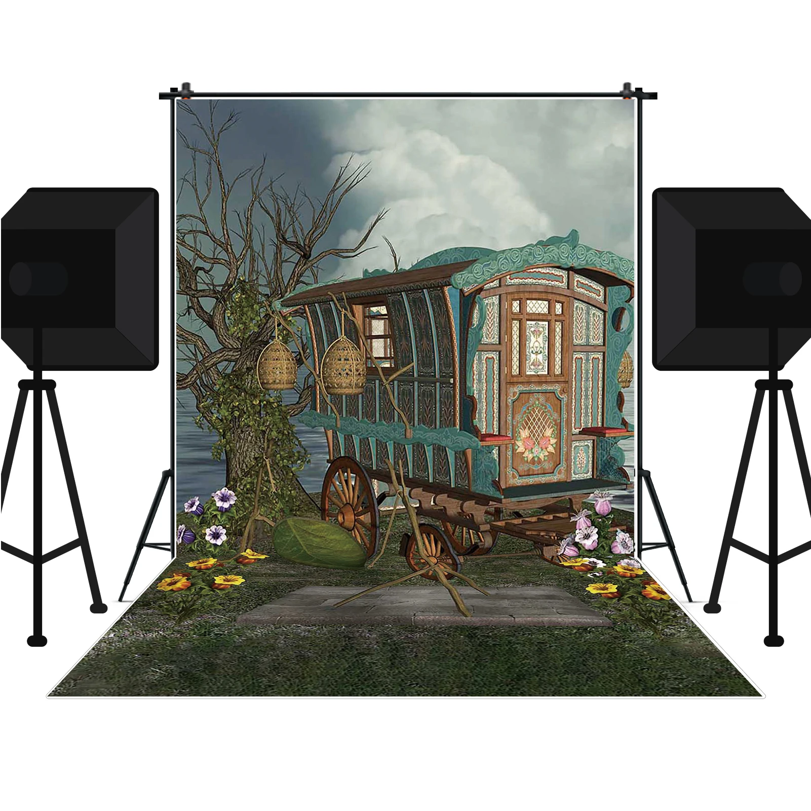 MOON.QG خلفية غابة حالمة خلفيات عشب السماء ملصق فوتوزون خلفية للتصوير الفوتوغرافي مستلزمات الحفلات للأطفال