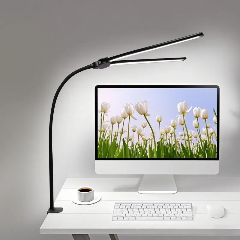 

AT43-Длинный кронштейн для настольной лампы, светодиодная настольная лампа, двуглавая лампа для чтения с защитой глаз для учебы и экрана компьютера, вилка стандарта США