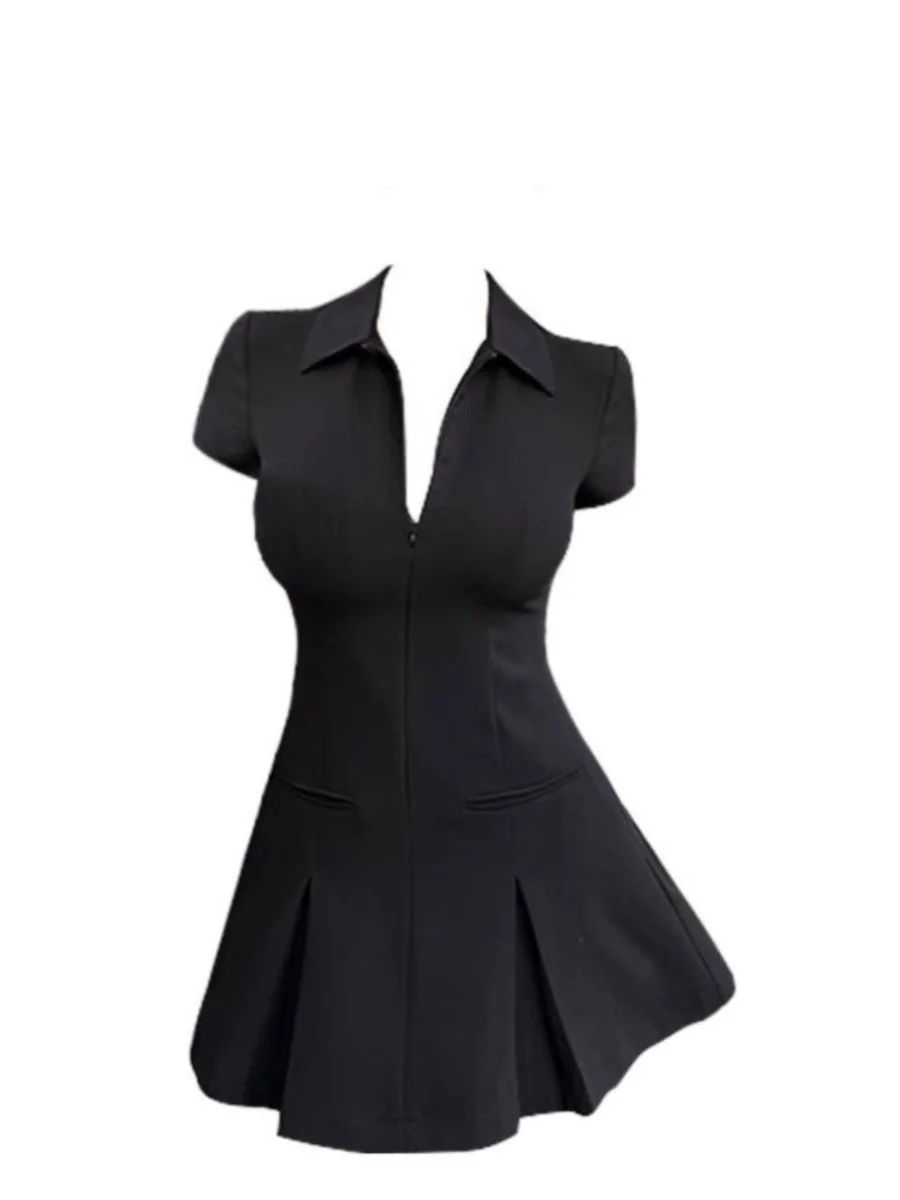 

plus Size Collar Pure Desire Style Women's Dress A-Line Short Skirt Slimming Waist Design Summer New Arrival Korean Version
