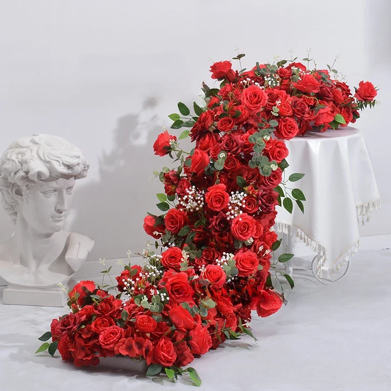 Flower Row Wedding Decoration 1M Artificial Floral Foam Flower Runner Artificial Flower