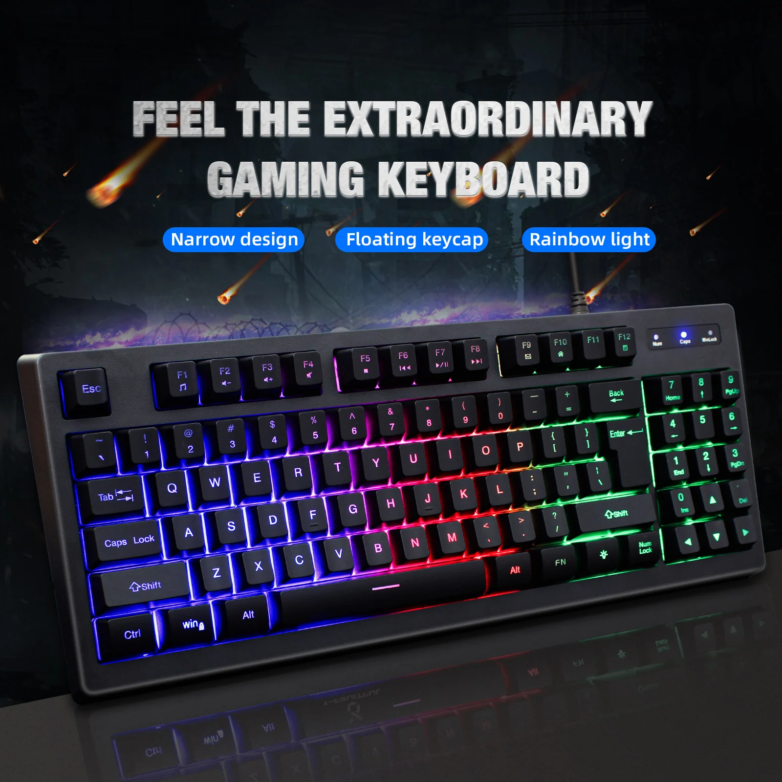 

K901 Gaming Keyboard LED Backlight Anti-Ghosting Black Switch Wired Gaming Keyboard 89 Key Desktop NotebookOfficeGaming Keyboard