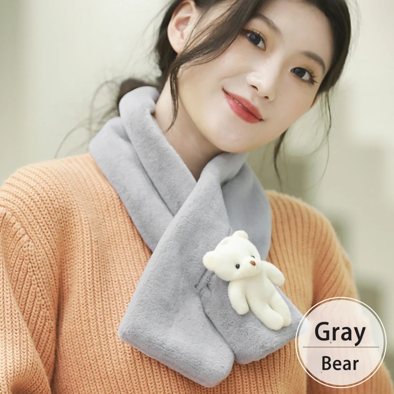 Cute Cartoon Bear Plush Scarf Women Student Winter Warm Fleece Thickened Cross Scarves Autumn Girl Scarf Korean Style New Gift