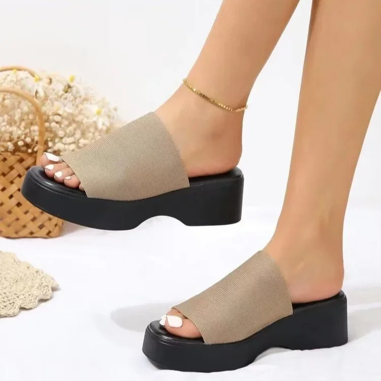 European and American new one-character wedge heel platform slippers