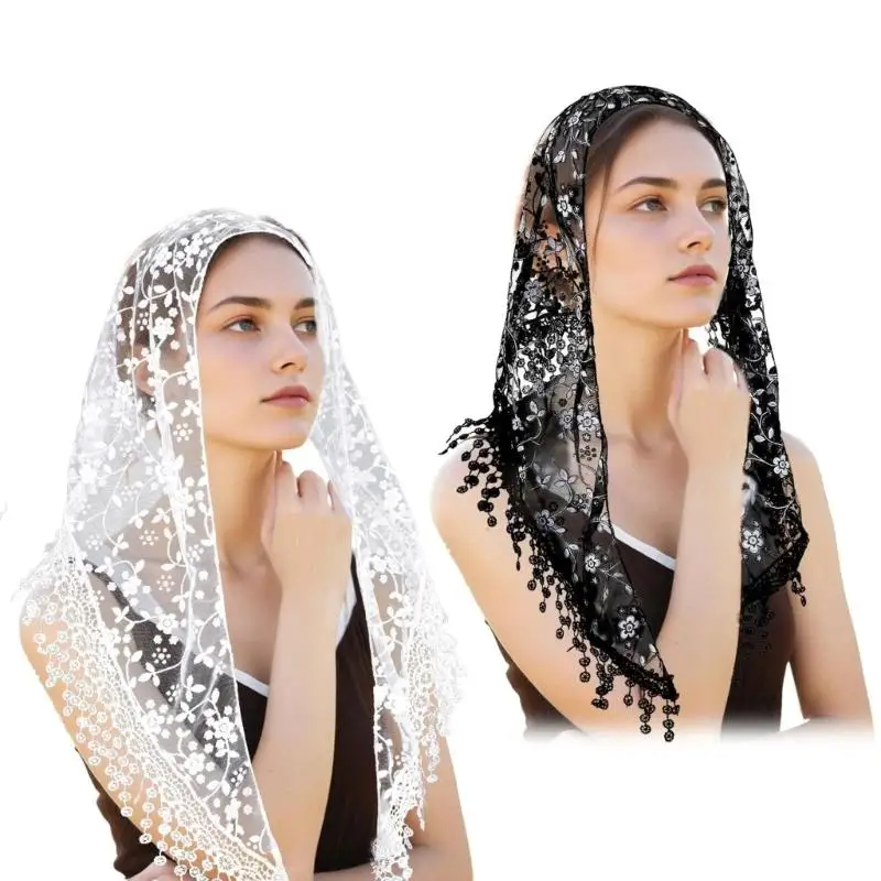 

652F Wedding Veils Church Mantilla Latin Mass Lace Head Scarf for Formal Event Wear