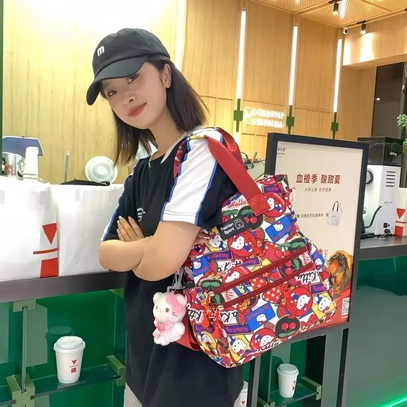 Sanrio Hello Kitt Single Shoulder Tote Bag Women Upgrade Zipper Style Reticule Bag Kawaii Convenient Shopping Fashion Tote Bags