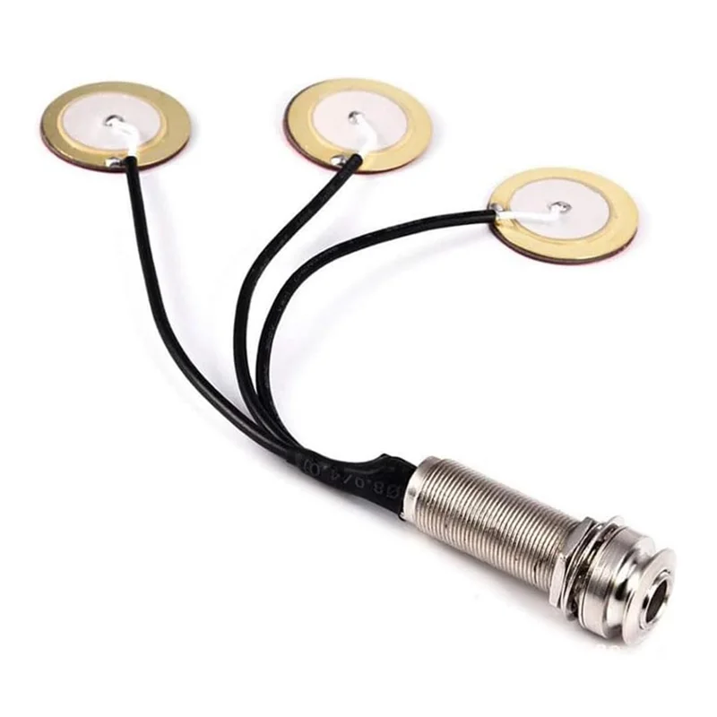 B48B-Acoustic Guitar Pickup 3 In 1 Piezo Transducer Self-Adhesive Microphone Contact 1/4 Inch Preamp