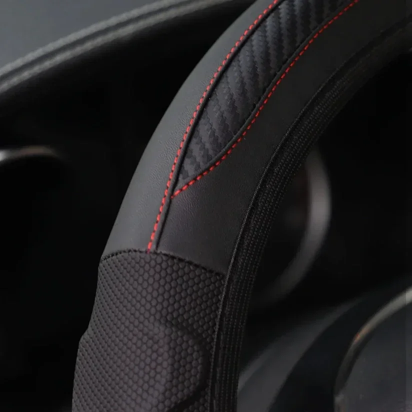 Silicone Stereo Leather Carbon Fiber Car without Inner Ring Steering Wheel Cover Car Accessories Suitable for 14.5-15INCH
