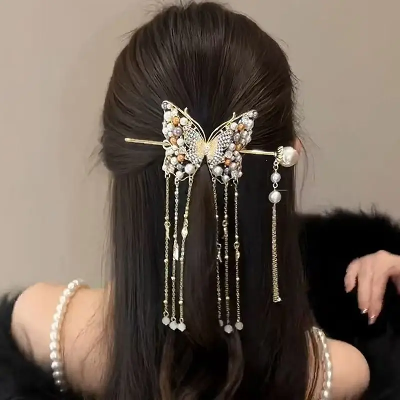 

New Arrival Elegant Style Bell Orchid Tassel Hairpin Chinoiserie Bridal Hair Stick Exquisite Traditional Headpiece for Wedding