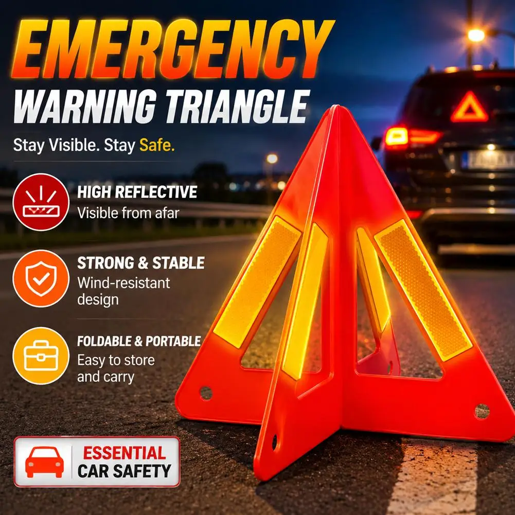 Car Emergency Reflective Warning Triangle Kit Vehicle Inspection Safety Tripod Roadside Hazard Sign
