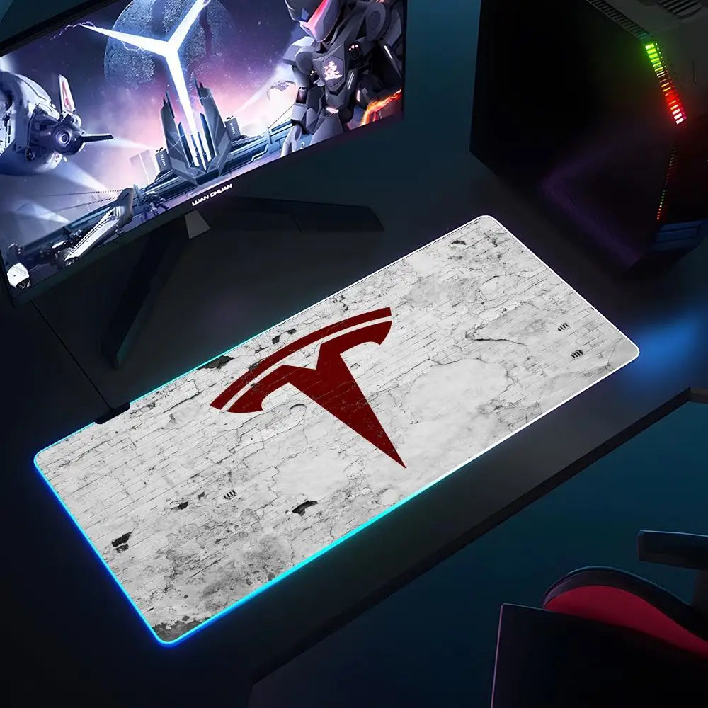 New Energy Car Tesla Logo Mouse Pad RGB Luminous 900x400x3mm Thickened  Large Table Pad Encrypted Anti Super Large Mouse Pad